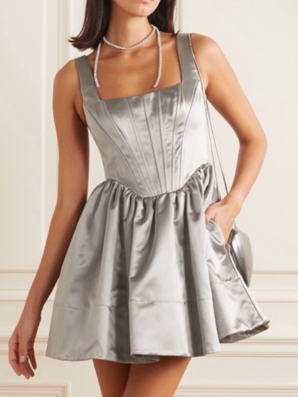 Staud Landscape Velvet Satin Corset Boned Poof Skirt Mini Dress size 12 NEW - Picture 7 of 15